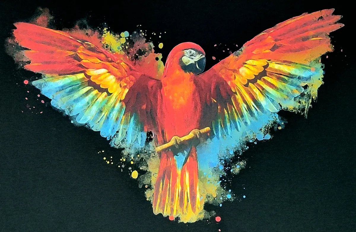 Colourful parrot textile print demonstrating digital fabric printing
